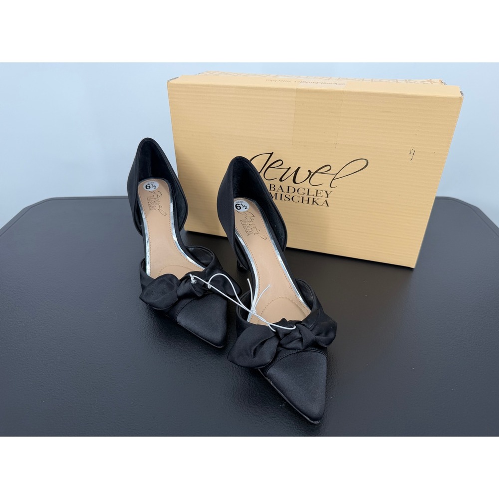 Jewel Badgley Mischka "Emelia" Black Satin bow D'Orsay Pump